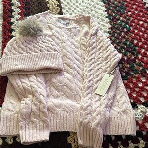 Rachel Zoe Blush Cable Knit Sweater and Hat Set